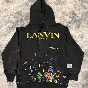 Lanvin Paris Black Painted Pullover Hoodie Men’s Size Medium or Large